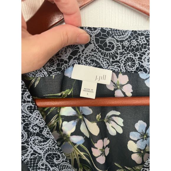 J.Jill Blue Semi Sheer Long Sleeve Floral Boho Blouse Cottagecore sz Large $89 - Picture 11 of 12